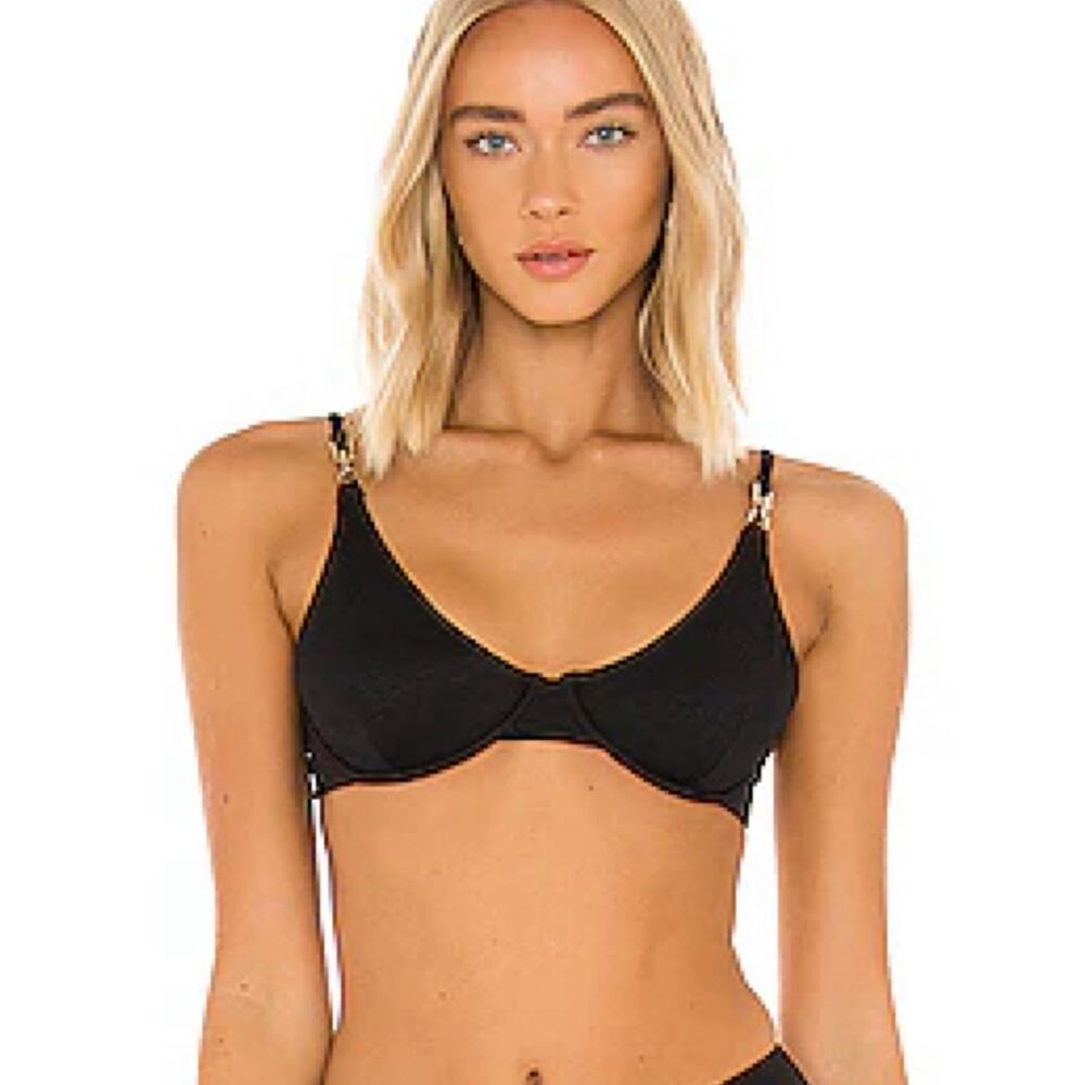 Revel Rey NWT Inez Bikini Top in Black Snake Texture Size XS Gold Chain Trim